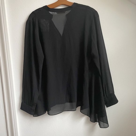 NWOT Soft Surrounding Black Sheer Asymmetrial Tunic Mandarin Collar Size PS - Picture 6 of 6